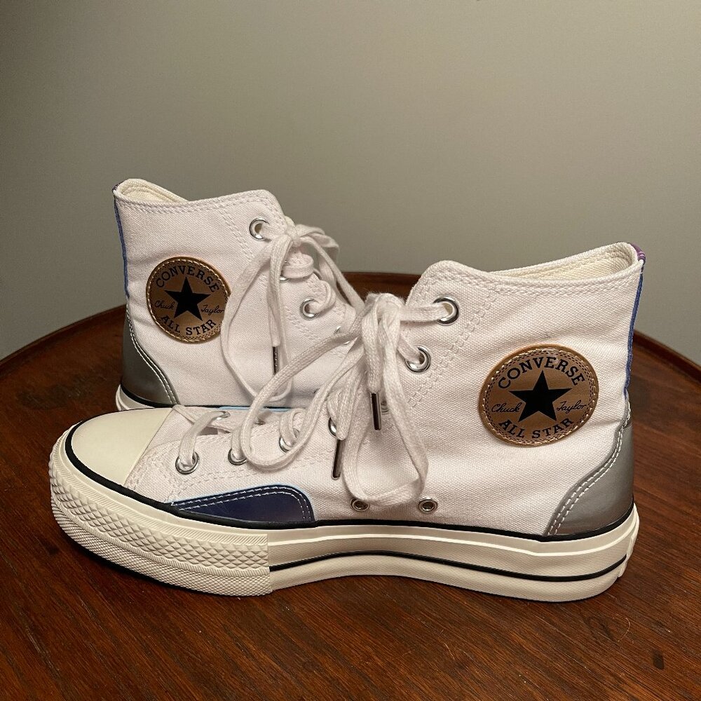 Converse White Colorblock Platform High Top Sneakers Size 7.5